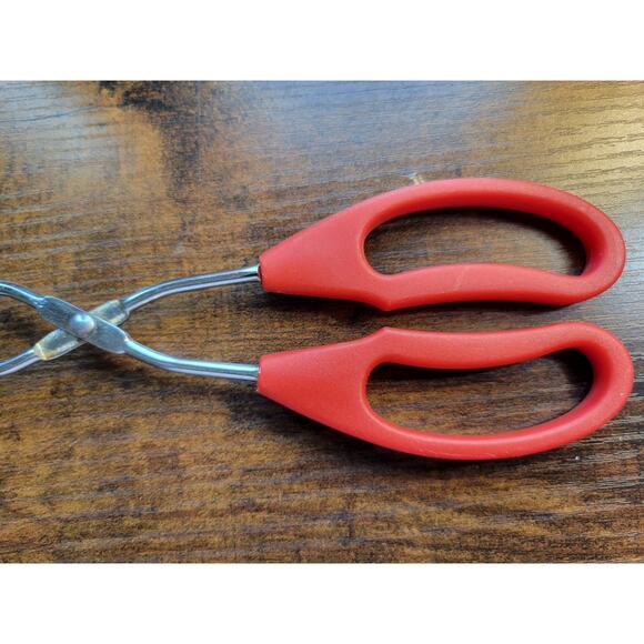 Vintage Red Plastic Handle 10" Stainless Steel Tongs - Picture 6 of 8